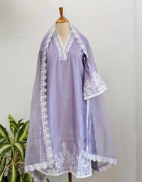 READY TO WEAR MUL COTTON KURTI SET WITH ORGANZA DUPATTA ✨