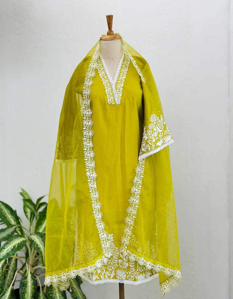 READY TO WEAR MUL COTTON KURTI SET WITH ORGANZA DUPATTA ✨