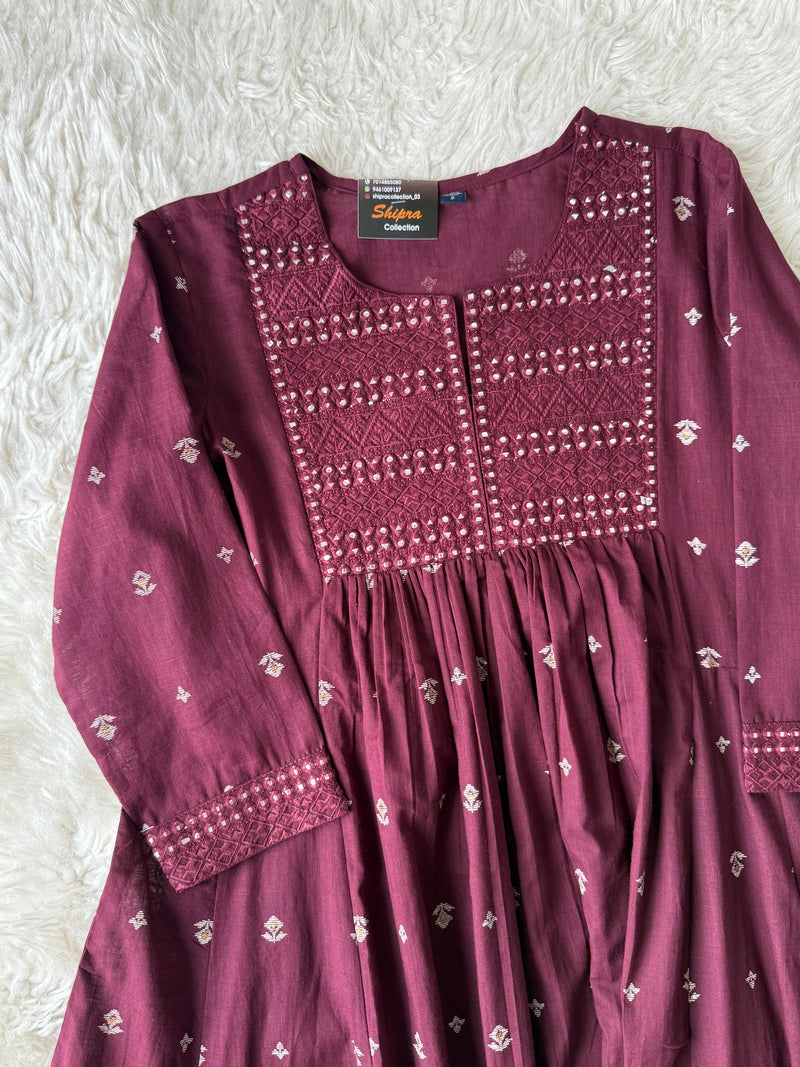 Premium Cotton ANARKALI Kurti Pant Dupatta Set