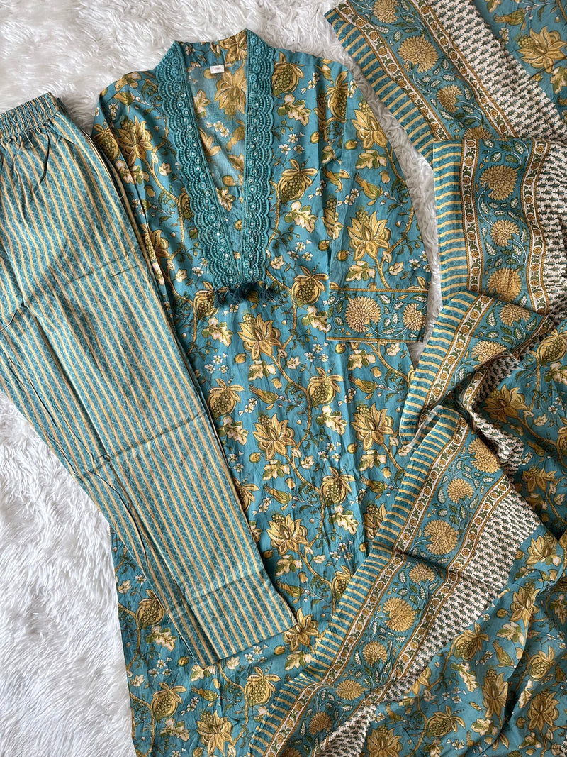 Premium Cotton Kurti Pant Dupatta Set