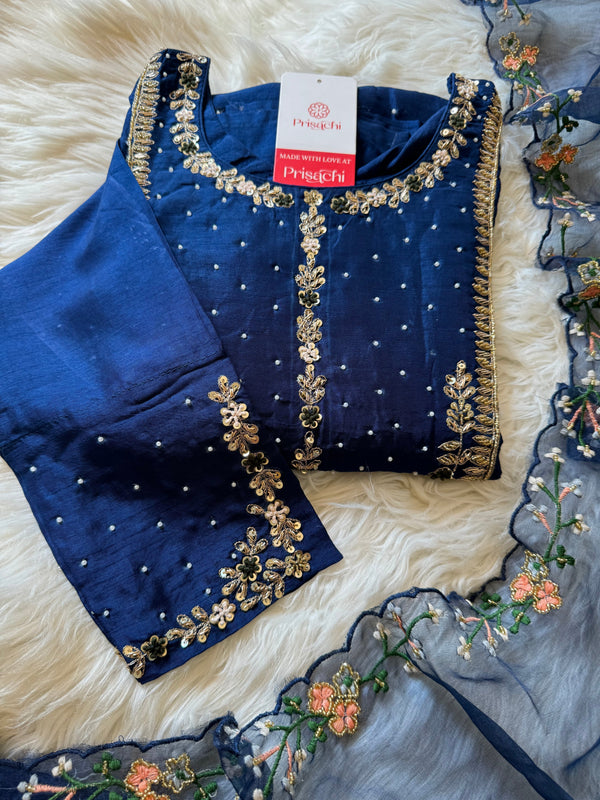 Blue embroidered kurta set with dupatta