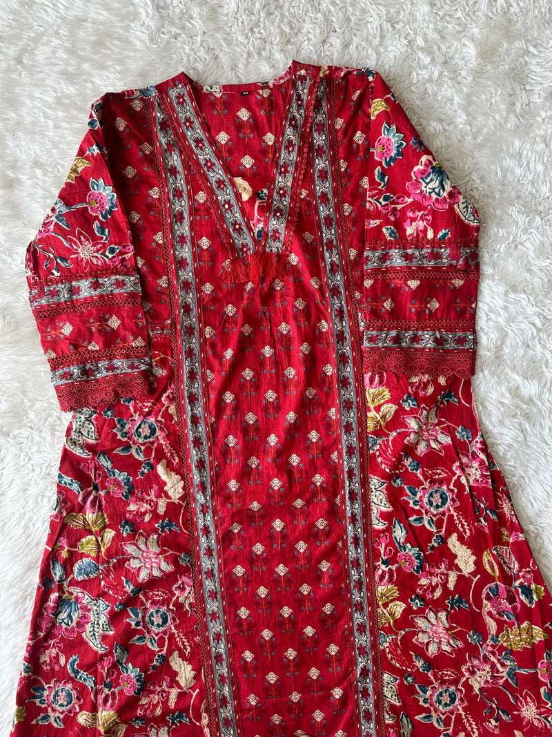 Cotton FLARE Kurti Pant Dupatta Set
