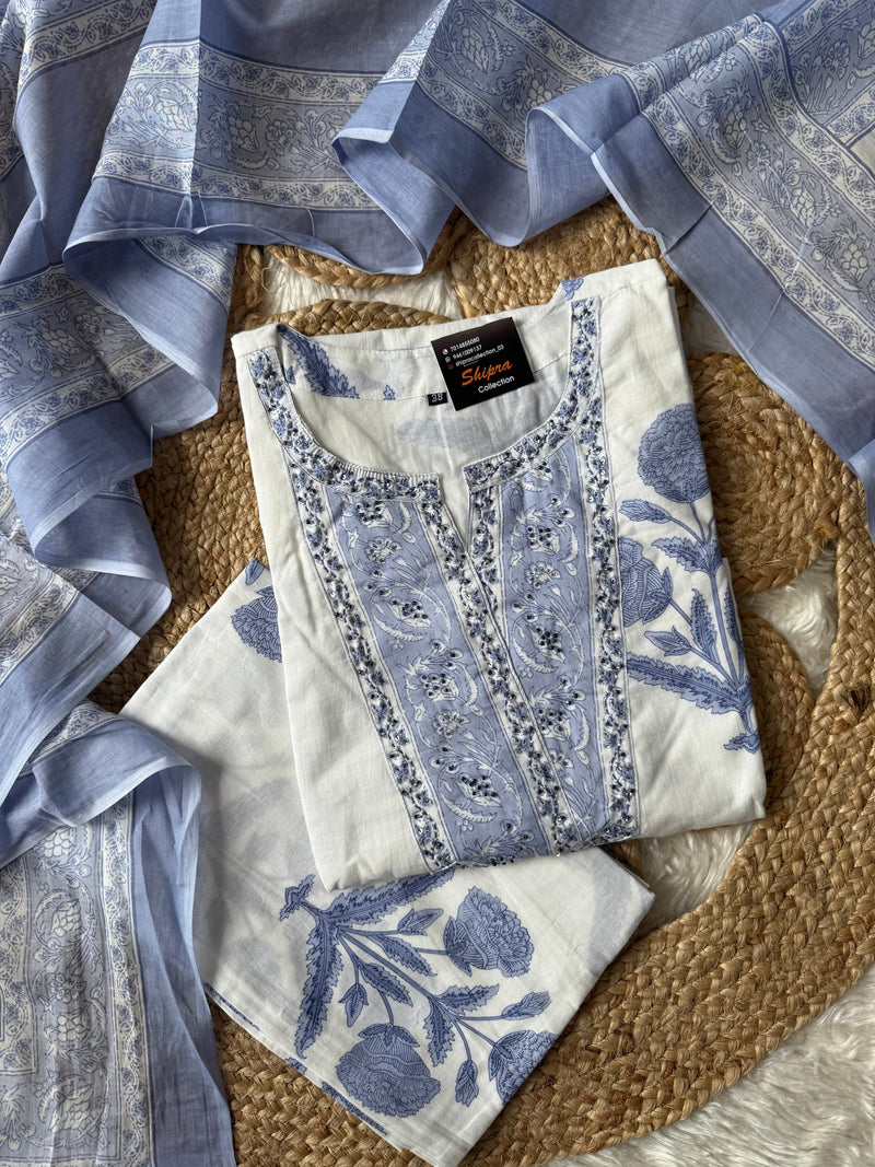 Premium Cotton Kurti plazo Dupatta Set