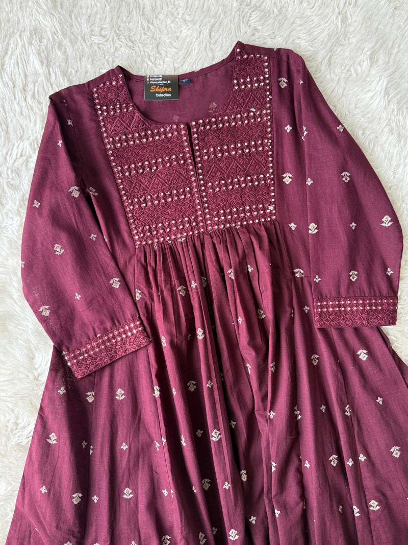 Premium Cotton ANARKALI Kurti Pant Dupatta Set