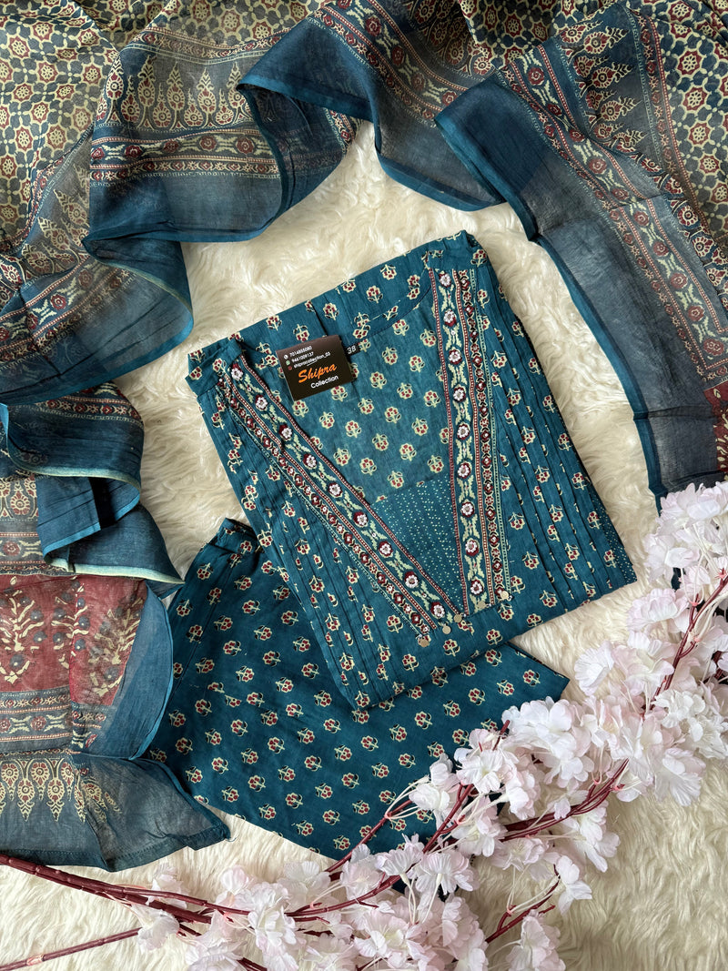 Premium Cotton Kurti plazo Dupatta Set