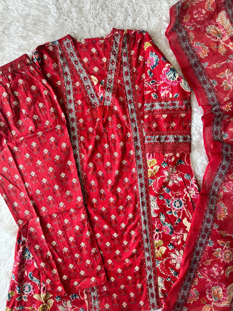 Cotton FLARE Kurti Pant Dupatta Set