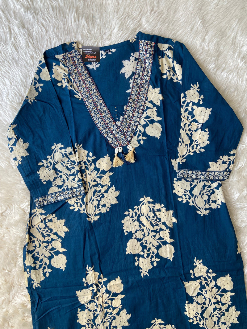 Pure Cotton Kurti Pant Dupatta Set
