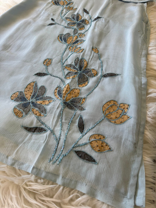 pastel blue embroidered kurta Pant  with dupatta