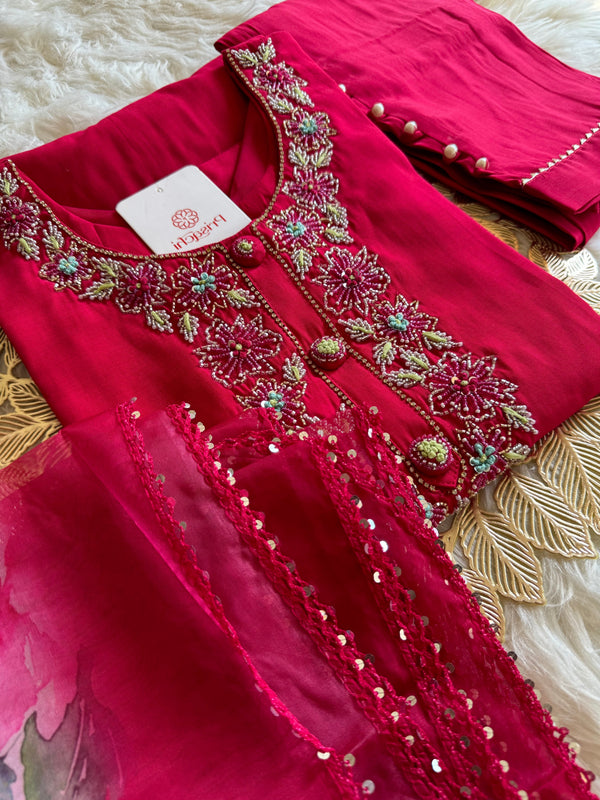 pink neck embroidered kurta set with dupatta