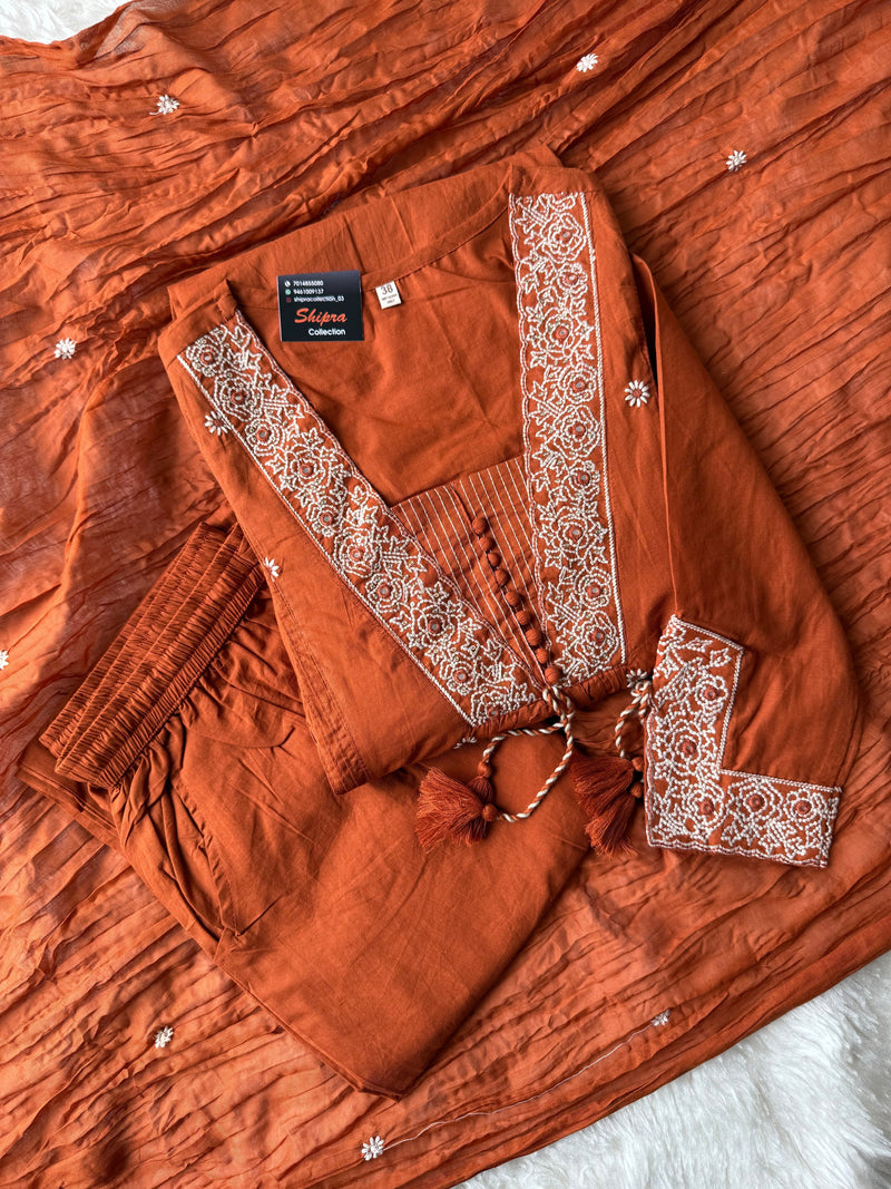Premium Cotton Kurti Pant Dupatta Set