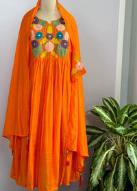 Mul Chanderi Hand Detailed Anarkali Set