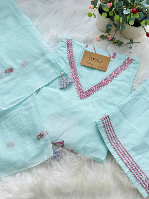 Pure Mul Cotton Embroidered Kurti Set – Elegant Everyday Ethnic Wear