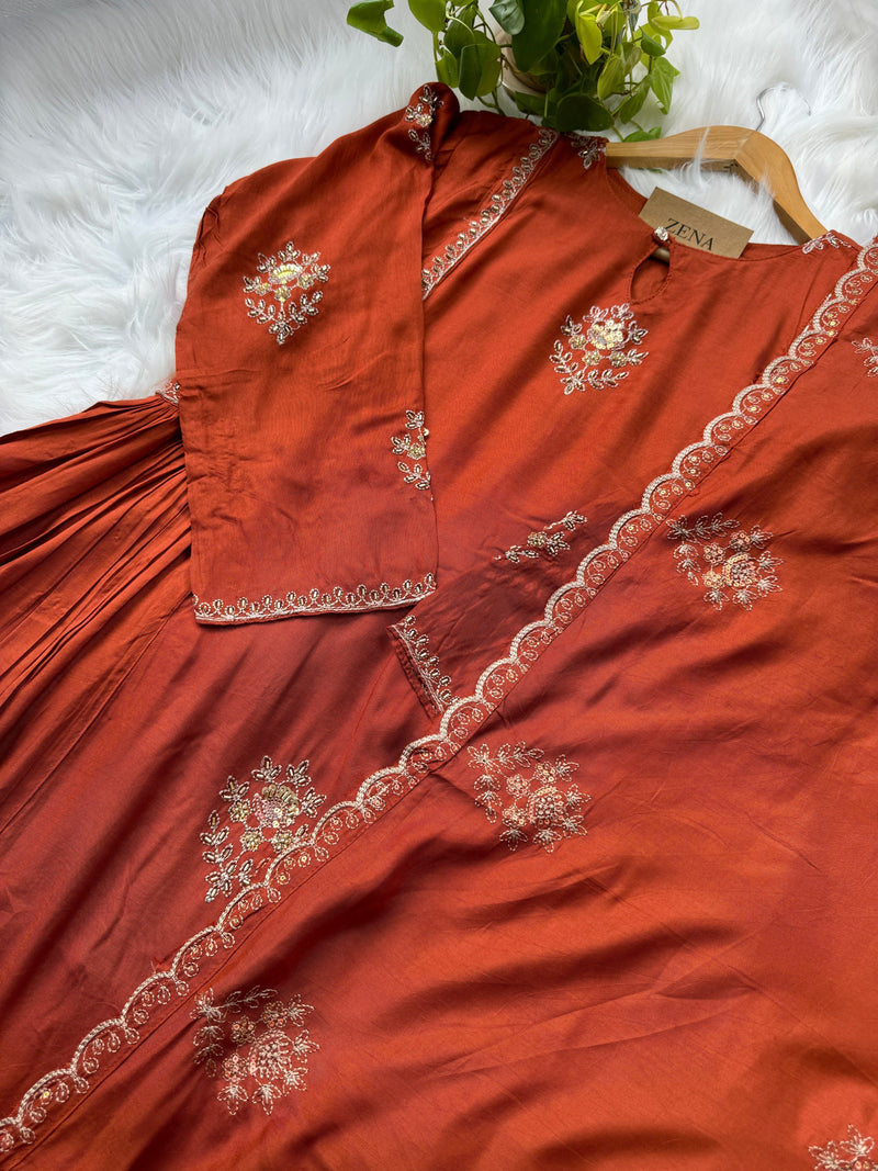 Mul Chanderi Hand Detailed Kurti Set