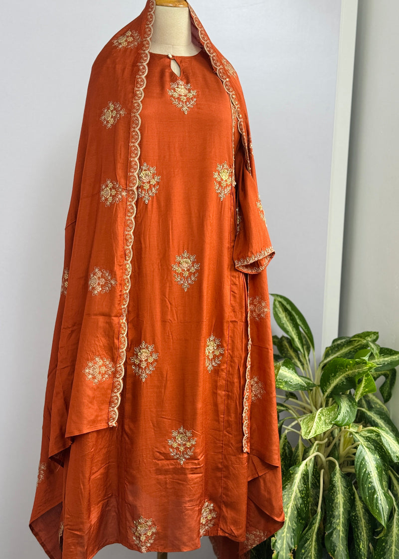 Mul Chanderi Hand Detailed Kurti Set