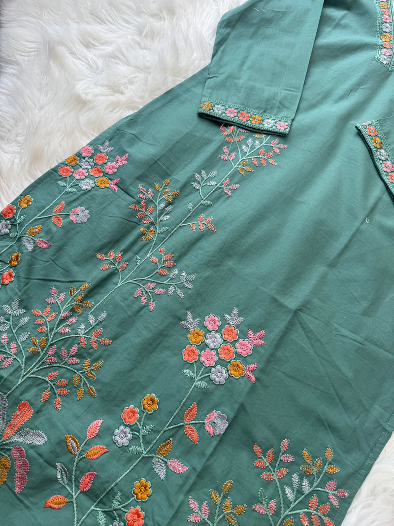 ✨ Cotton Embroidered V-Neck Kurti Set ✨
