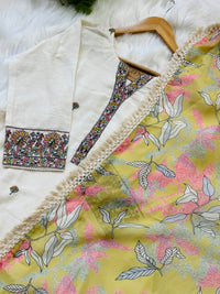 Mul Chanderi Embroidered Kurti Set