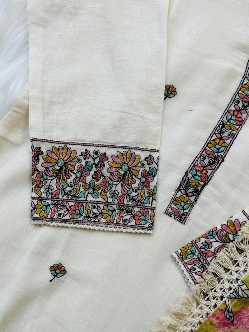 Mul Chanderi Embroidered Kurti Set