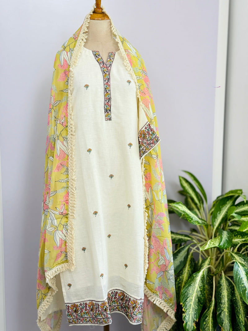 Mul Chanderi Embroidered Kurti Set