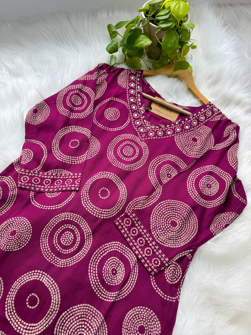 Pure Cotton Mirror Work Hand Embroidered Kurti Set