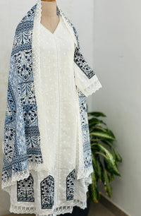 Pure Cotton Embroidered A-Line Kurti Set – Top, Bottom & Dupatta
