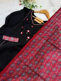Pure Cotton Mirror Work Kurti Set – Top, Bottom & Dupatta