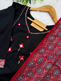 Pure Cotton Mirror Work Kurti Set – Top, Bottom & Dupatta