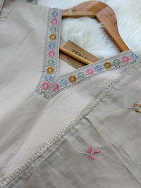 ✨ Cotton Embroidered V-Neck Kurti Set ✨