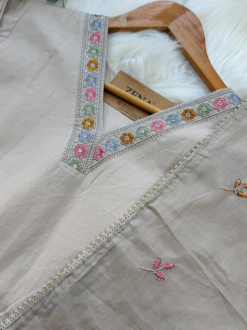 ✨ Cotton Embroidered V-Neck Kurti Set ✨