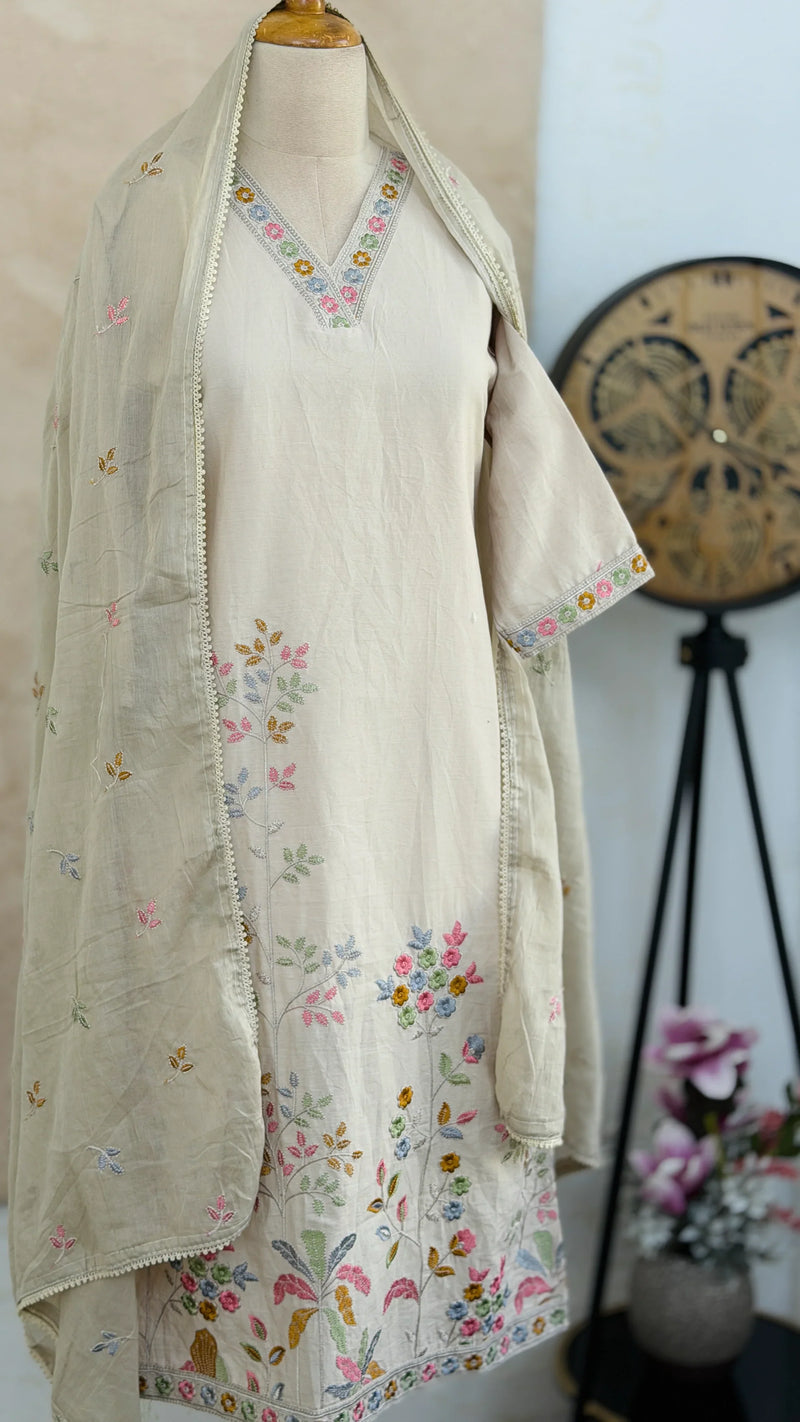✨ Cotton Embroidered V-Neck Kurti Set ✨