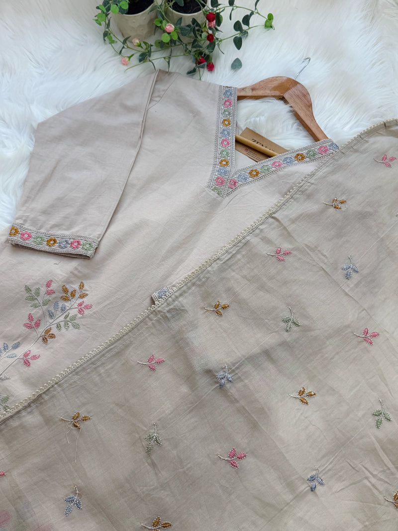 ✨ Cotton Embroidered V-Neck Kurti Set ✨