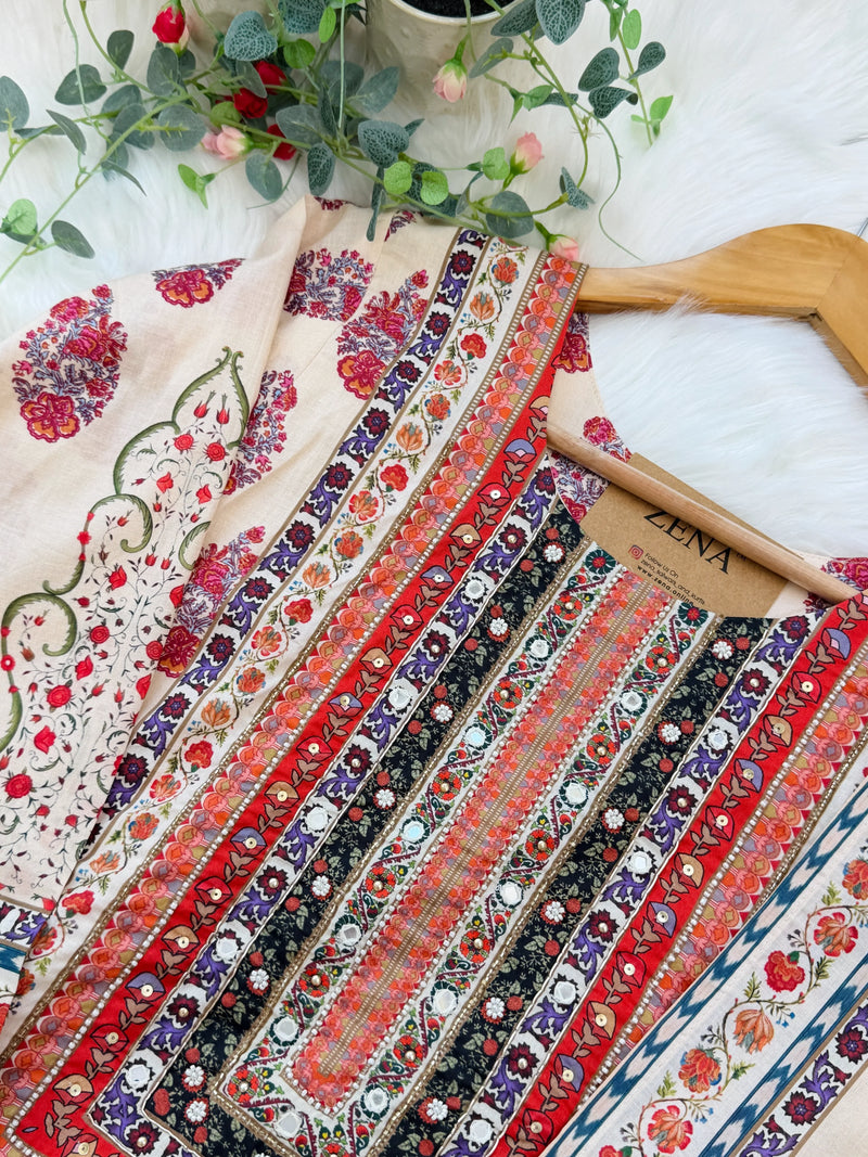 ✨ Pure Cotton Mirror Work Kurti Set ✨