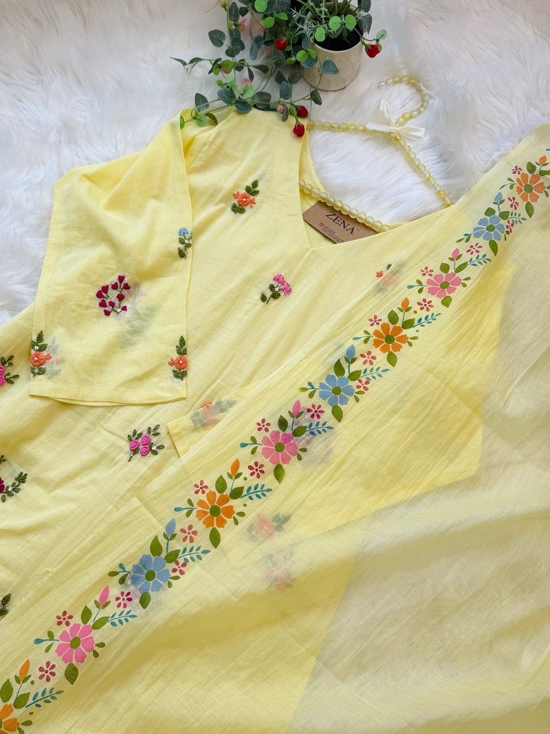 ✨ Pure Cotton Embroidered A-Line Kurti Set ✨