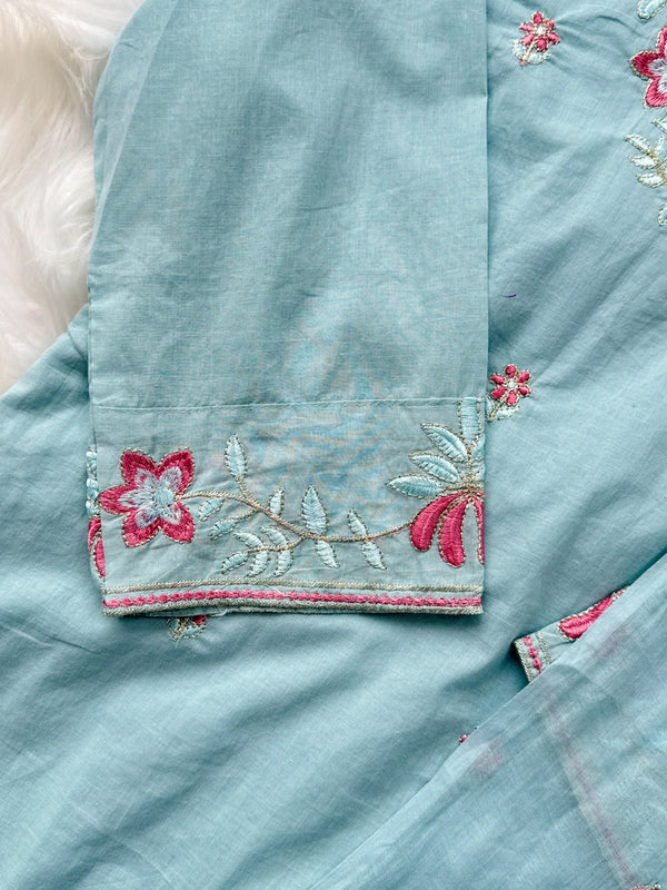 Mul Cotton Embroidered Kurti Set – Comfortable & Stylish Ready-to-Wear Outfit
