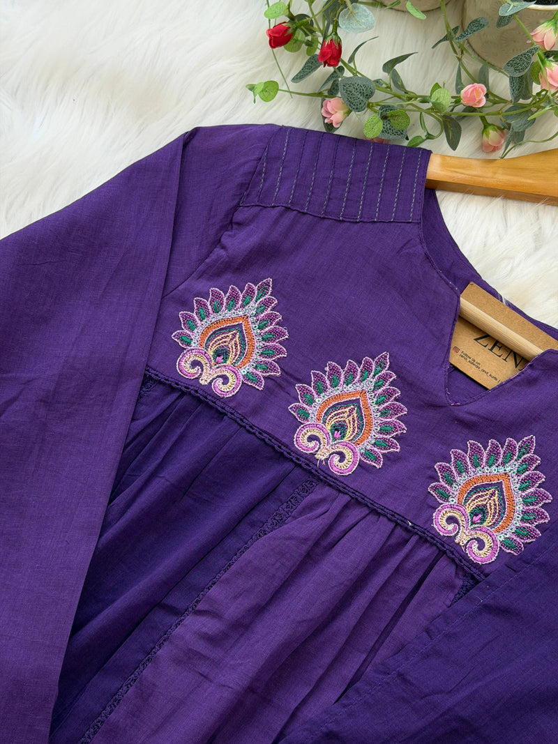 🌸 Pure Cotton Embroidered Anarkali Set 🌸