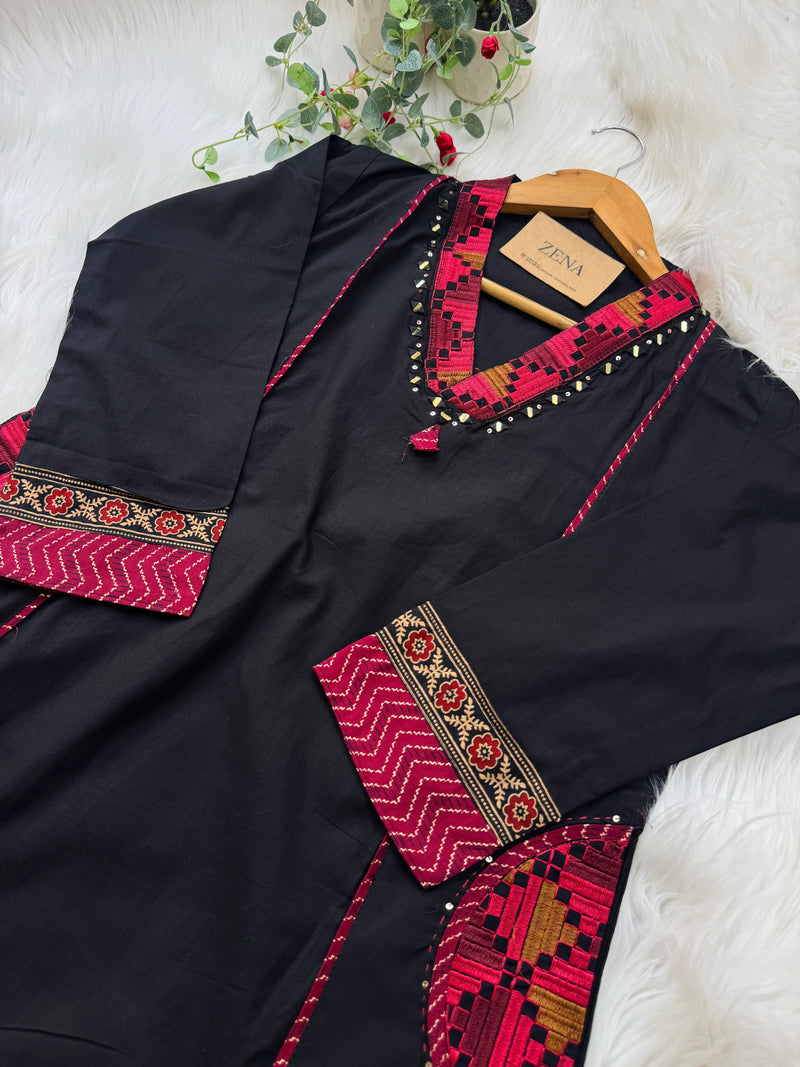 Pure Cotton Embroidered Mirror Work Kurti Set