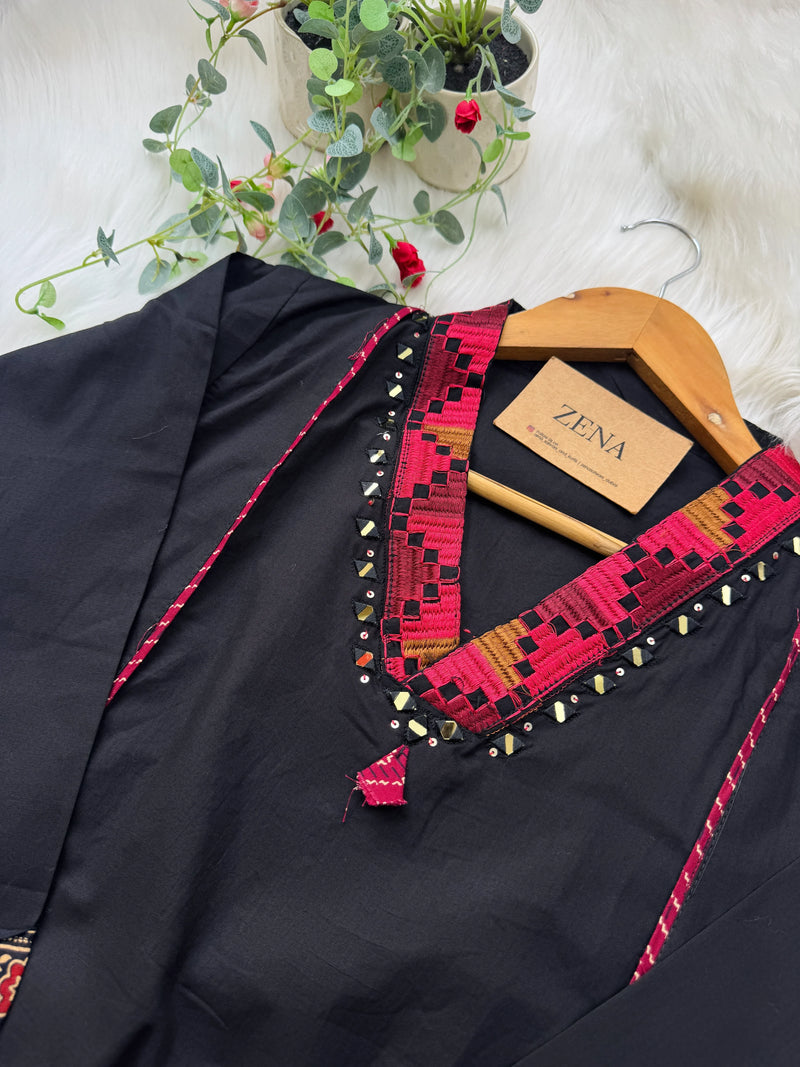Pure Cotton Embroidered Mirror Work Kurti Set