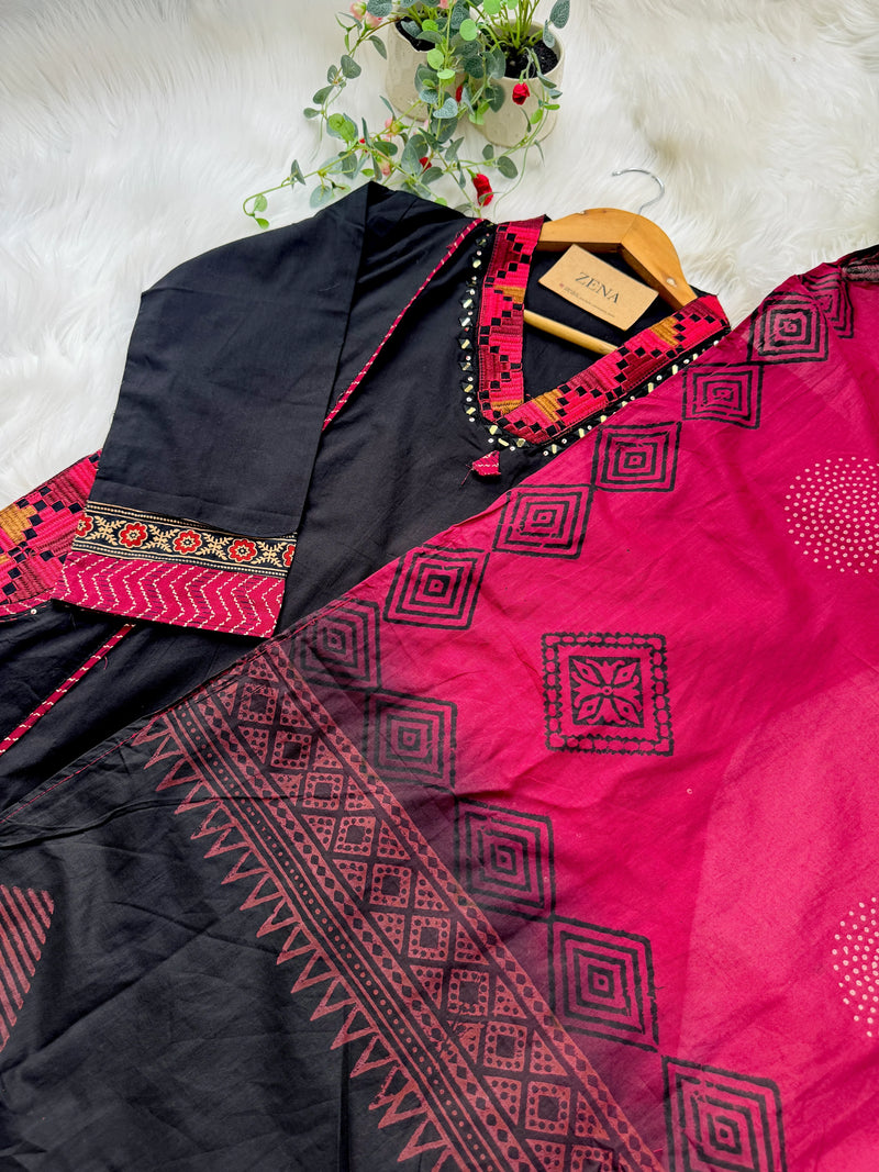 Pure Cotton Embroidered Mirror Work Kurti Set