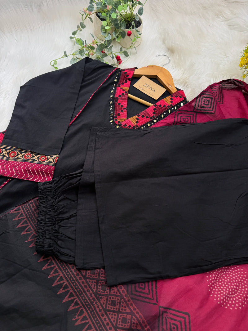 Pure Cotton Embroidered Mirror Work Kurti Set