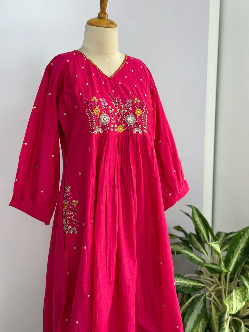 Mul Chanderi Embroidered Anarkali Suit – Elegant Ready-to-Wear Ethnic Set