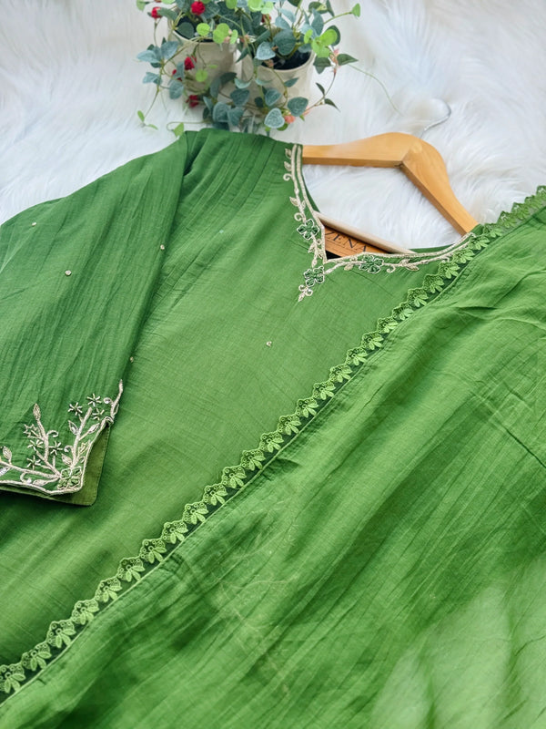 Pure Mul Chanderi Handwork A-Line Anarkali Kurti Set – Premium Festive Wear