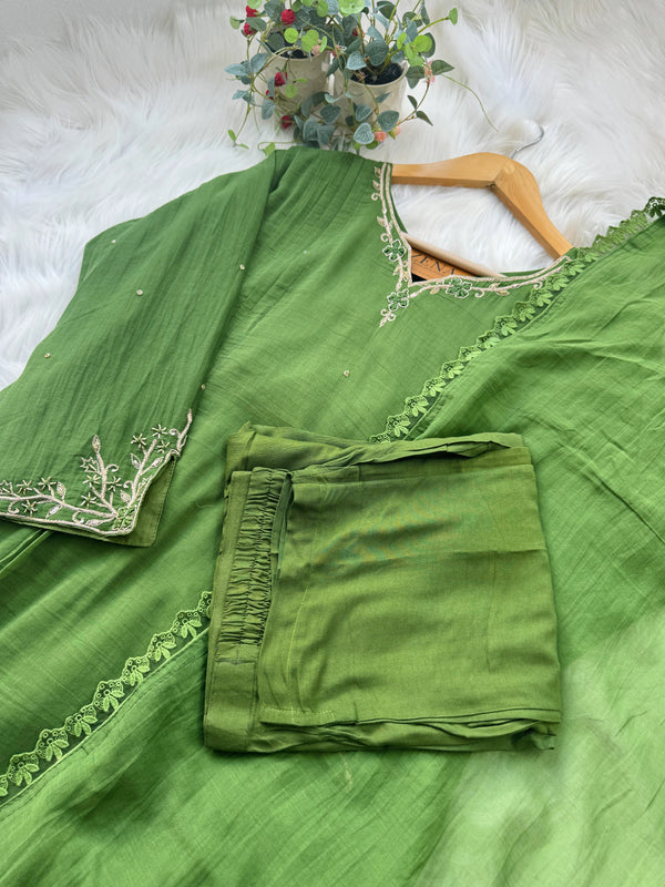 Pure Mul Chanderi Handwork A-Line Anarkali Kurti Set – Premium Festive Wear