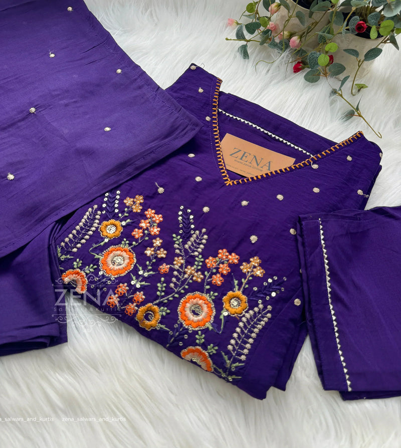 Mul Chanderi Embroidered Anarkali Suit – Elegant Ready-to-Wear Ethnic Set