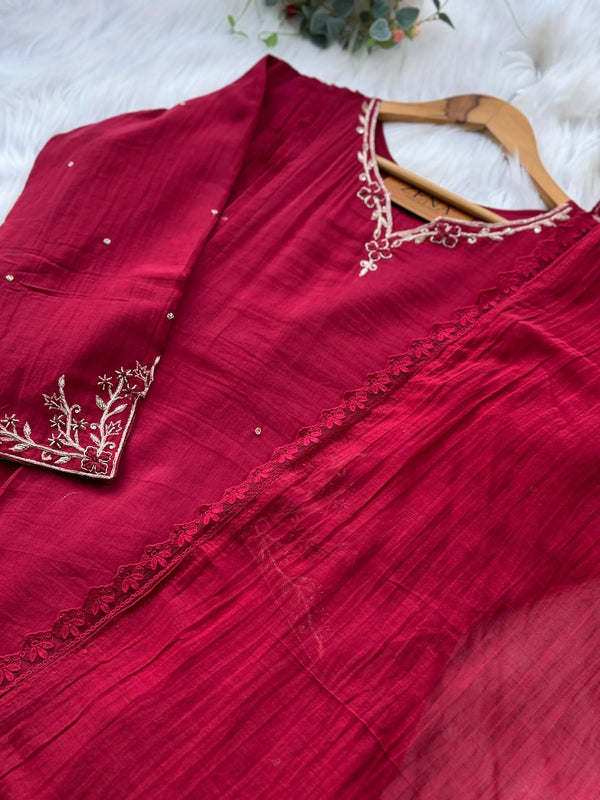 Pure Mul Chanderi Handwork A-Line Anarkali Kurti Set – Premium Festive Wear