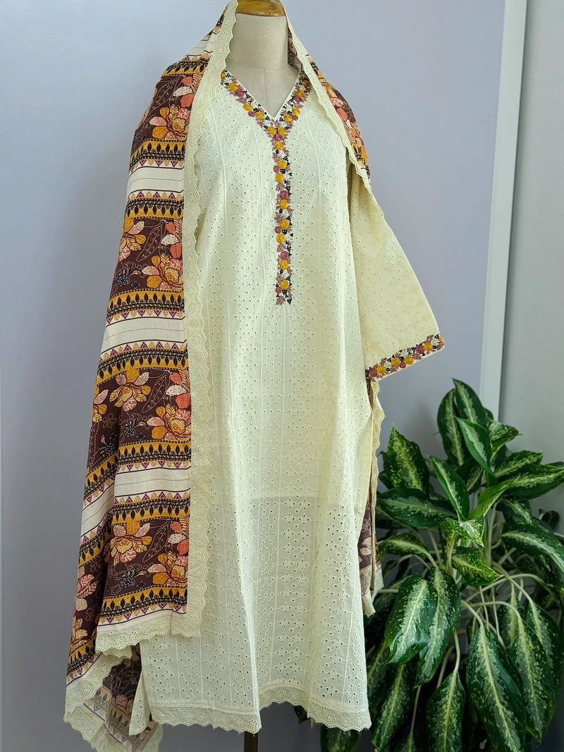 Cotton Hacoba Embroidered Kurti Set – Stylish & Comfortable