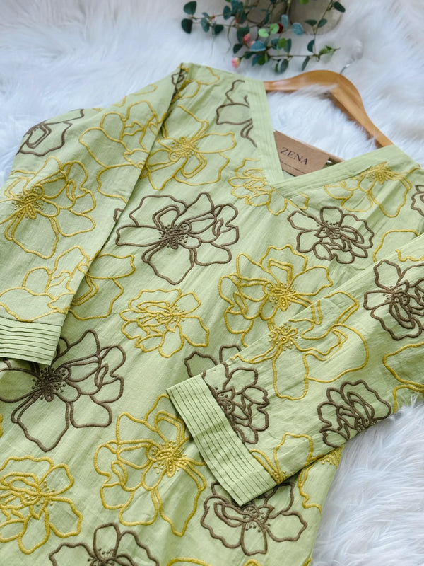 Pure Mul Cotton Embroidered Kurti Set