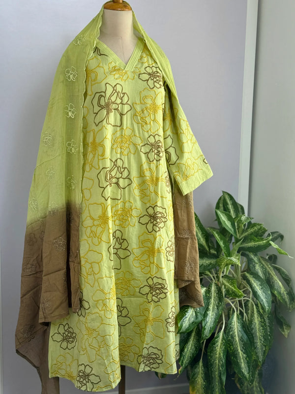 Pure Mul Cotton Embroidered Kurti Set