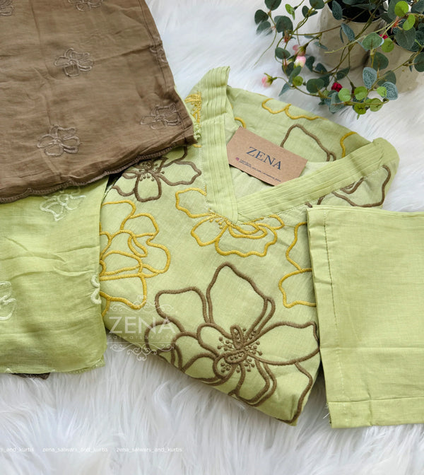 Pure Mul Cotton Embroidered Kurti Set