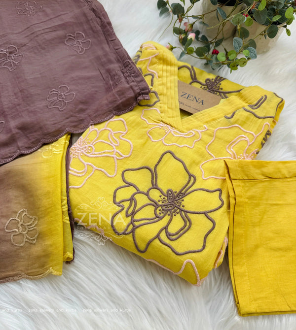 Pure Mul Cotton Embroidered Kurti Set
