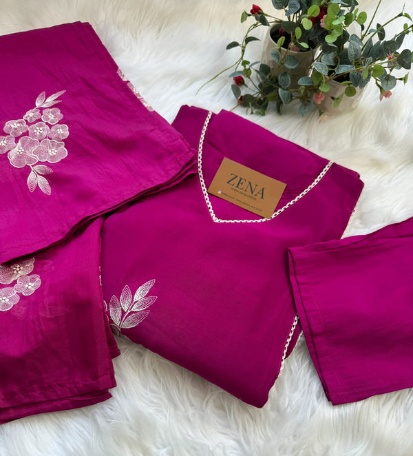Mul Chanderi Embroidered Anarkali Kurti Set – Timeless Elegance, Effortless Style