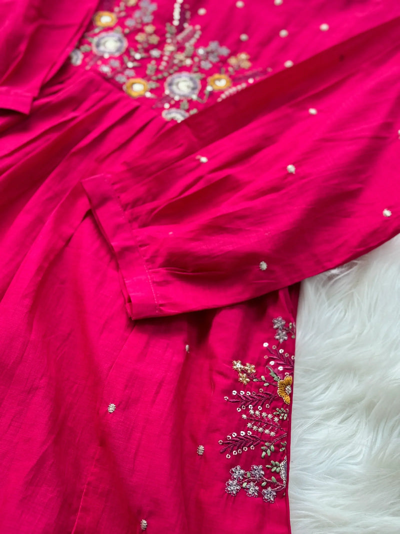 Mul Chanderi Embroidered Anarkali Suit – Elegant Ready-to-Wear Ethnic Set